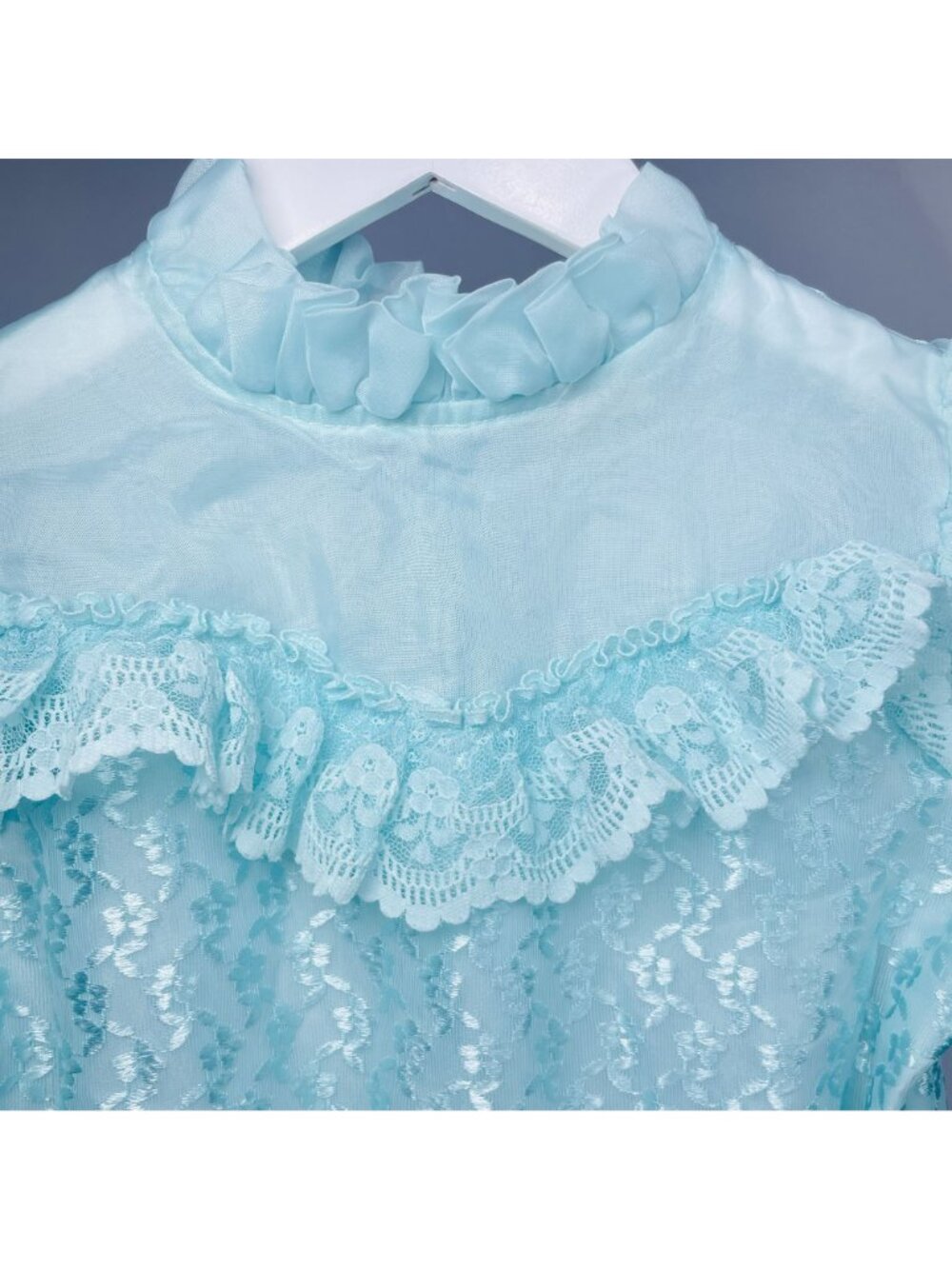 Vintage Classmates 1980s 80s Girls Mint Blue Lace Ruffle Pageant Twirl Dress 8 - Picture 7 of 16
